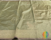Sage Green Banarasi Handloom Katan Silk Konia Saree – Handloom Saree Online India | Elegantt Drapes
