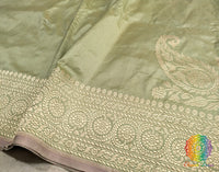 Sage Green Banarasi Handloom Katan Silk Konia Saree – Handloom Saree Online India | Elegantt Drapes