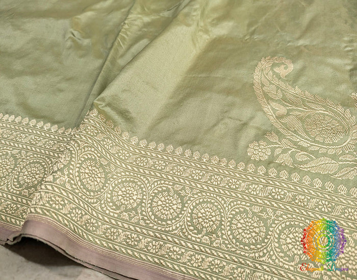 Sage Green Banarasi Handloom Katan Silk Konia Saree – Handloom Saree Online India | Elegantt Drapes