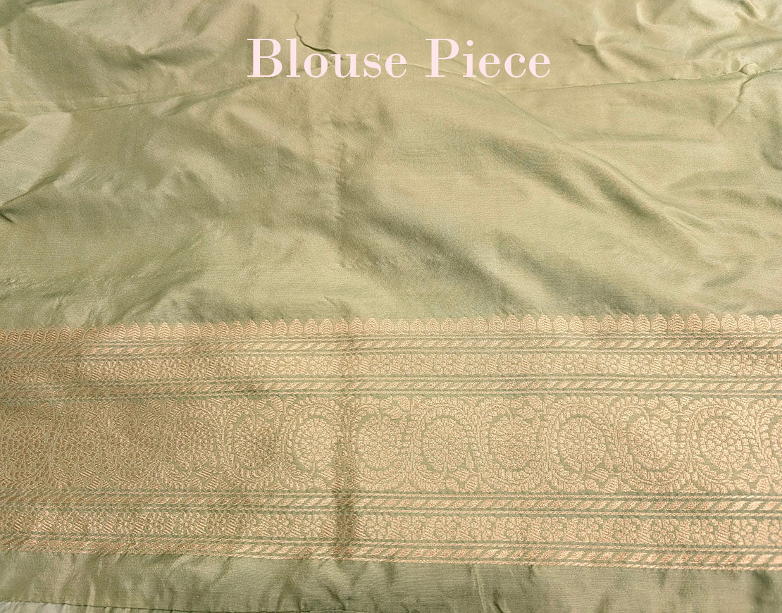 Sage Green Banarasi Handloom Katan Silk Konia Saree – Handloom Saree Online India | Elegantt Drapes