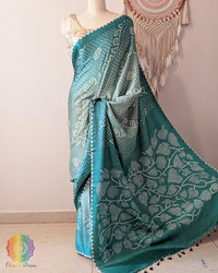 Sea Green Pure Gajji Silk Bandhani Saree – Bandhani Saree Online India | Elegantt Drapes