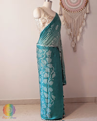 Sea Green Pure Gajji Silk Bandhani Saree – Bandhani Saree Online India | Elegantt Drapes