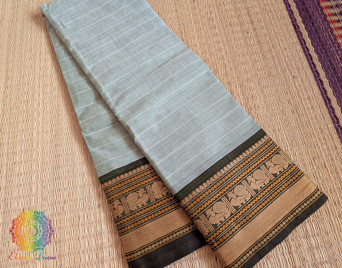 Pale Sea Green Pure Kanchi Cotton Saree – Handloom Saree Online India | Elegantt Drapes