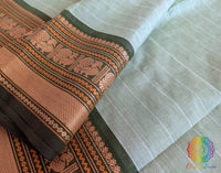 Pale Sea Green Pure Kanchi Cotton Saree – Handloom Saree Online India | Elegantt Drapes