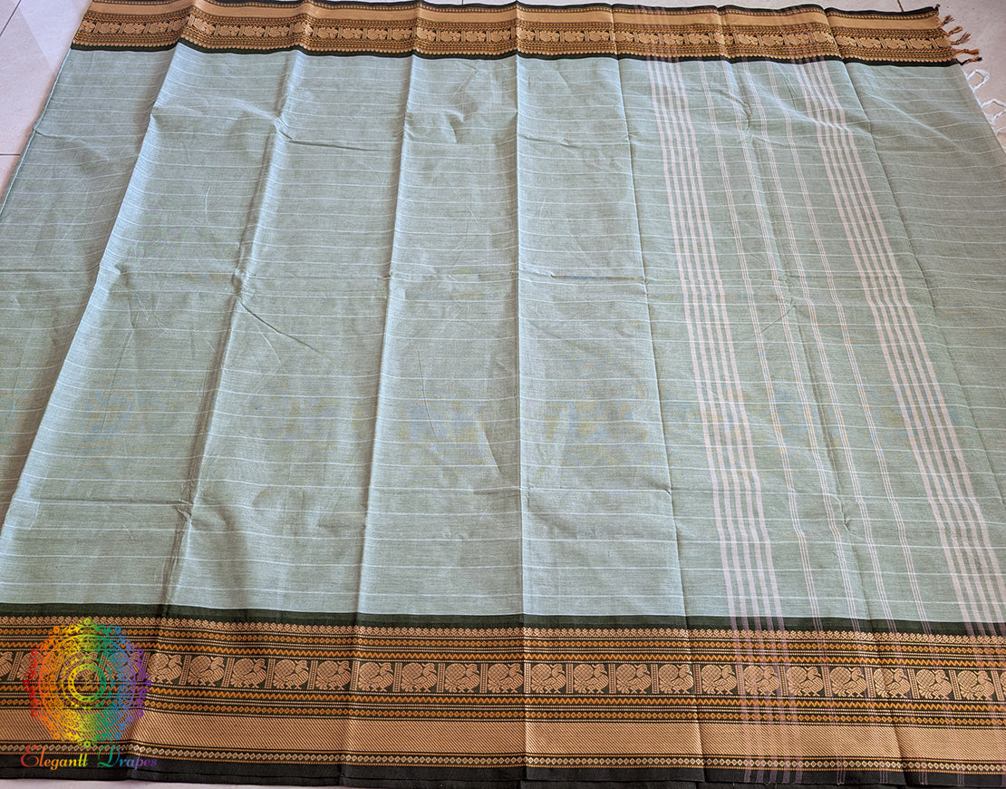 Pale Sea Green Pure Kanchi Cotton Saree – Handloom Saree Online India | Elegantt Drapes