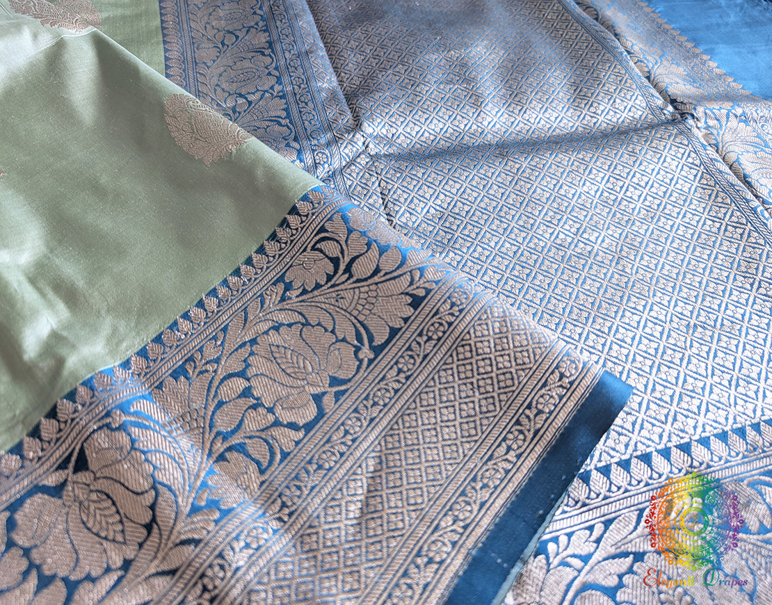 Sea Green Banarasi Handloom Katan Silk Saree – Handloom Saree Online India | Elegantt Drapes