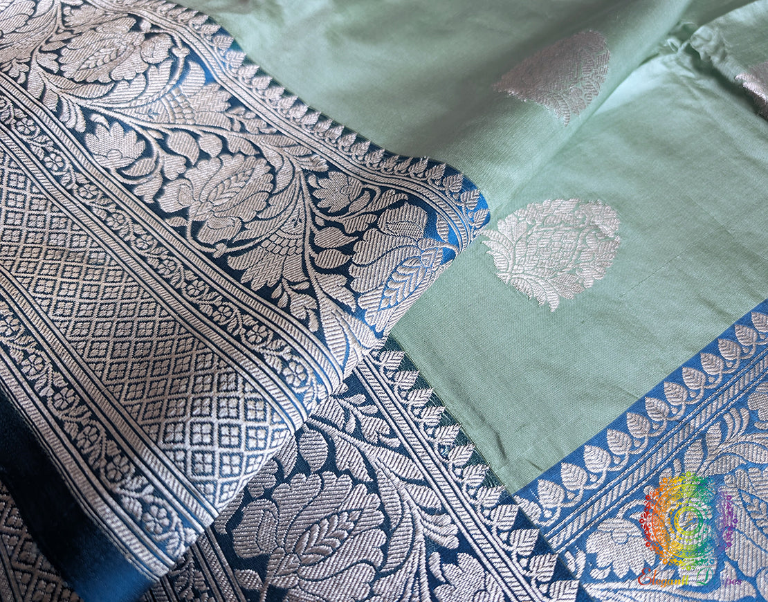 Sea Green Banarasi Handloom Katan Silk Saree – Handloom Saree Online India | Elegantt Drapes