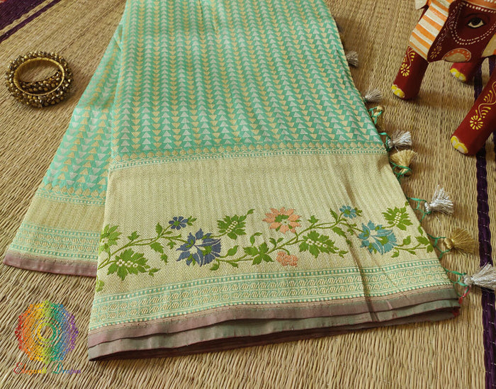 Cyan Pure Banarasi Handloom Katan Silk Saree – Handloom Saree Online India | Elegantt Drapes
