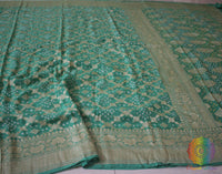Sea Green Pure Banarasi Khaddi Georgette Bandhani Saree – Bandhani Saree Online India | Elegantt Drapes