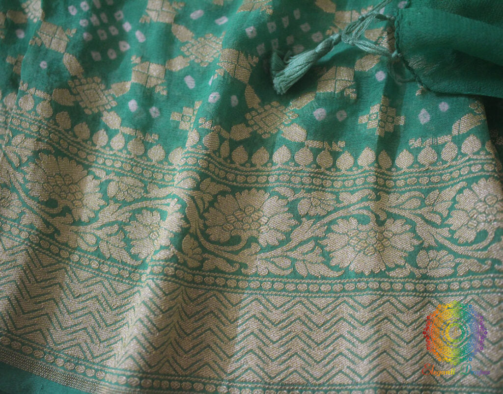 Sea Green Pure Banarasi Khaddi Georgette Bandhani Saree – Bandhani Saree Online India | Elegantt Drapes
