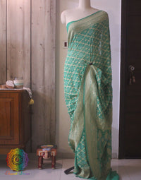 Sea Green Pure Banarasi Khaddi Georgette Bandhani Saree – Bandhani Saree Online India | Elegantt Drapes