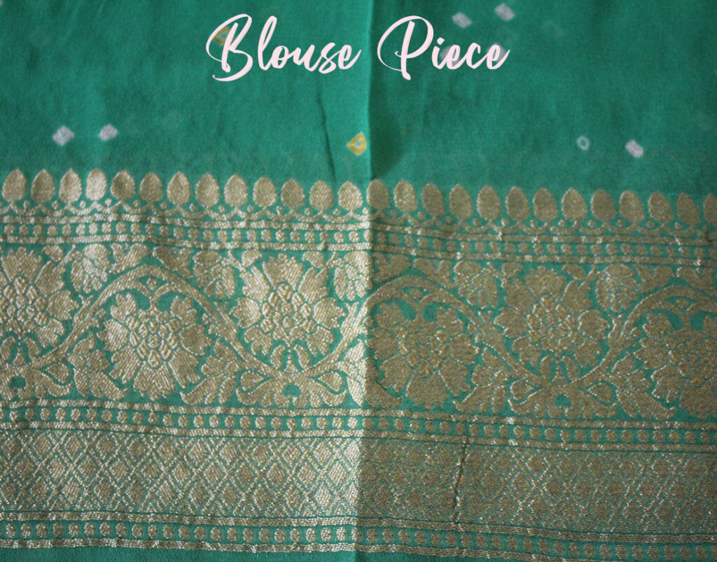 Sea Green Pure Banarasi Khaddi Georgette Bandhani Saree – Bandhani Saree Online India | Elegantt Drapes
