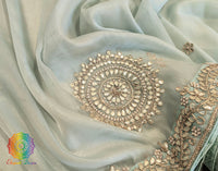 Sea Green Tissue Organza Gota Patti Handwork Saree – Handloom Saree Online India | Elegantt Drapes