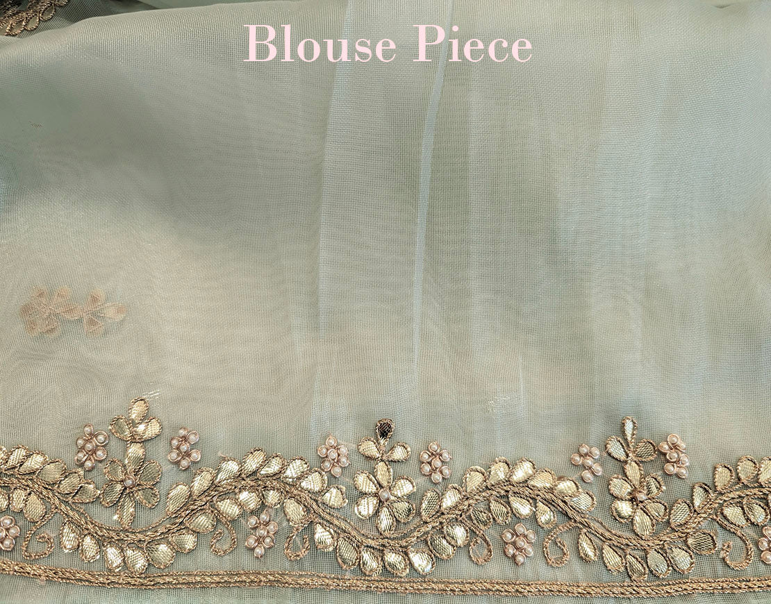 Sea Green Tissue Organza Gota Patti Handwork Saree – Handloom Saree Online India | Elegantt Drapes