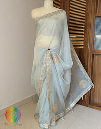 Sea Green Tissue Organza Gota Patti Handwork Saree – Handloom Saree Online India | Elegantt Drapes