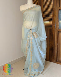 Sea Green Tissue Organza Gota Patti Handwork Saree – Handloom Saree Online India | Elegantt Drapes