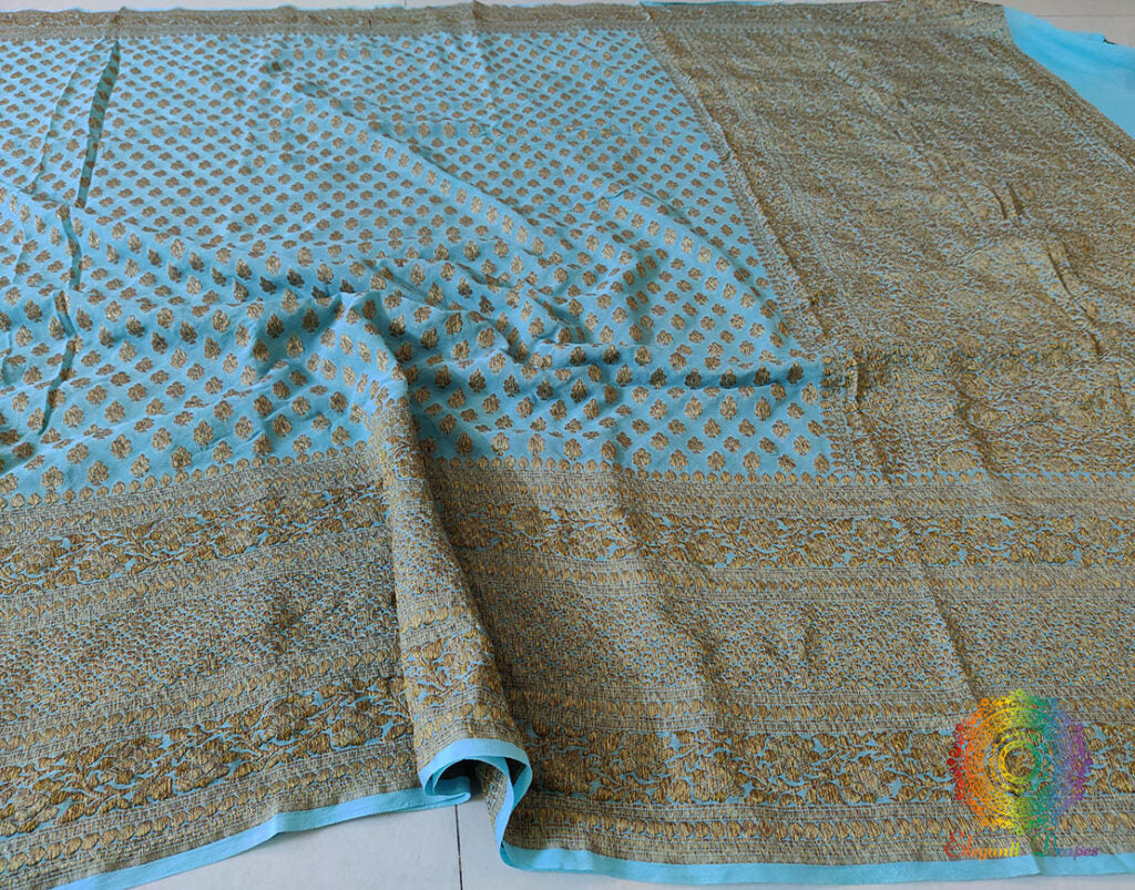 Sky Blue Banarasi Handloom Pure Khaddi Georgete Saree – Handloom Saree Online India | Elegantt Drapes