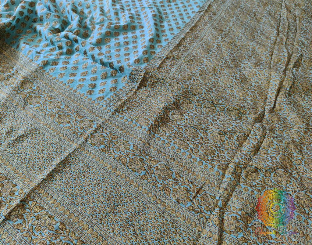 Sky Blue Banarasi Handloom Pure Khaddi Georgete Saree – Handloom Saree Online India | Elegantt Drapes