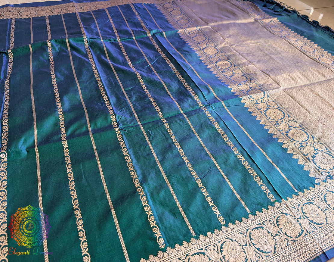 Emerald Banarasi Handloom Katan Silk Saree – Handloom Saree Online India | Elegantt Drapes