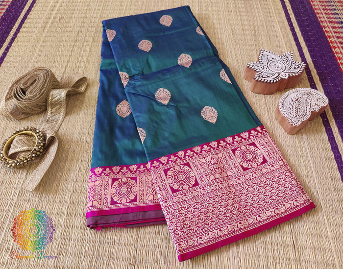 Turquoise Banarasi Handloom Katan Silk Saree – Handloom Saree Online India | Elegantt Drapes