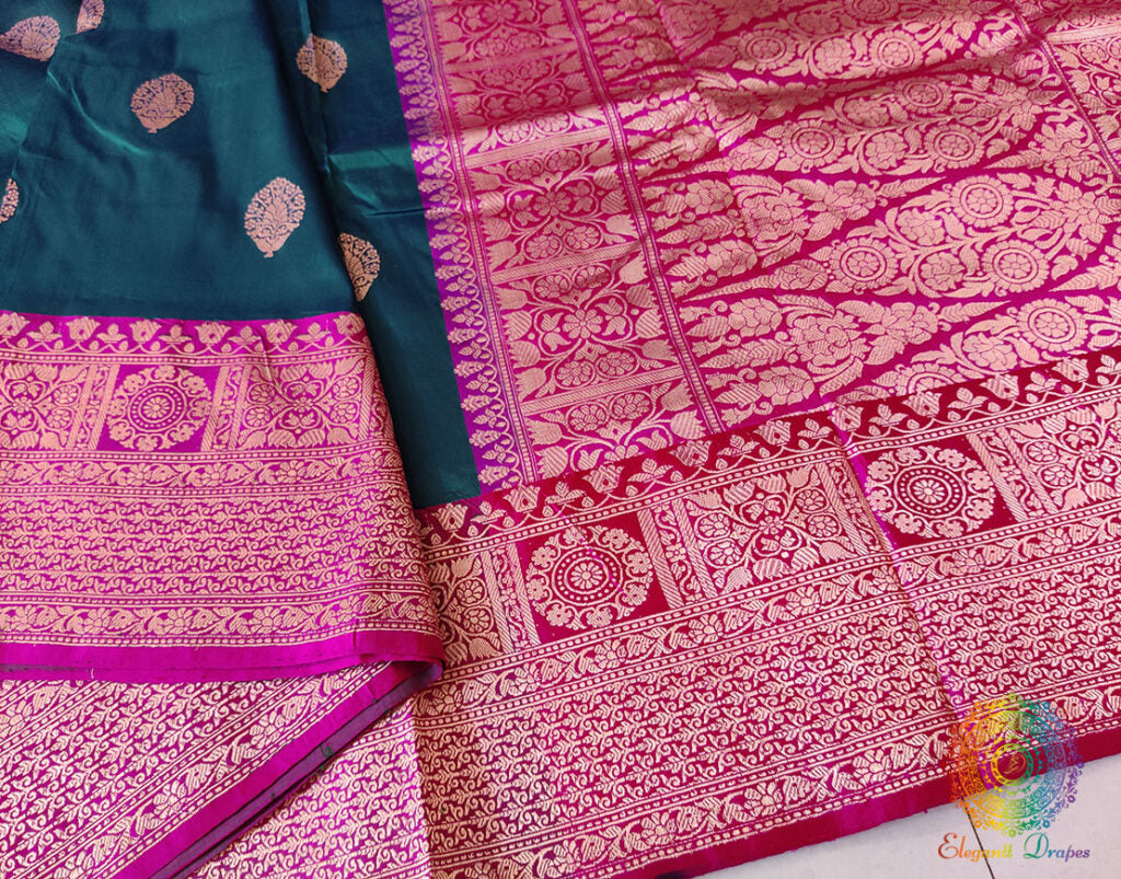 Turquoise Banarasi Handloom Katan Silk Saree – Handloom Saree Online India | Elegantt Drapes