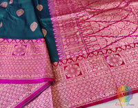Turquoise Banarasi Handloom Katan Silk Saree – Handloom Saree Online India | Elegantt Drapes
