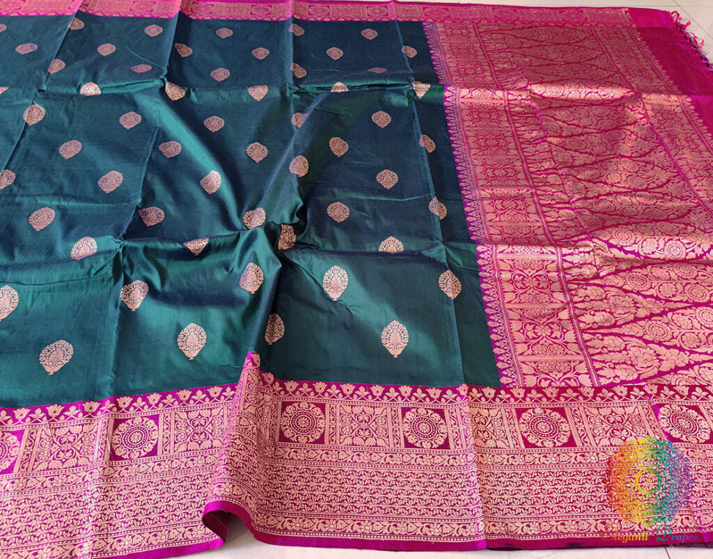 Turquoise Banarasi Handloom Katan Silk Saree – Handloom Saree Online India | Elegantt Drapes