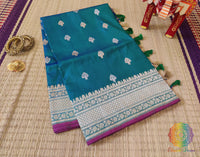 Turquoise Banarasi Handloom Pure Katan Silk Konia Saree – Handloom Saree Online India | Elegantt Drapes