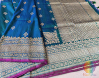 Turquoise Banarasi Handloom Pure Katan Silk Konia Saree – Handloom Saree Online India | Elegantt Drapes