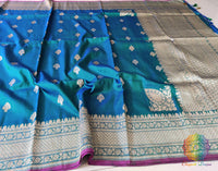 Turquoise Banarasi Handloom Pure Katan Silk Konia Saree – Handloom Saree Online India | Elegantt Drapes