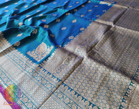 Turquoise Banarasi Handloom Pure Katan Silk Konia Saree – Handloom Saree Online India | Elegantt Drapes