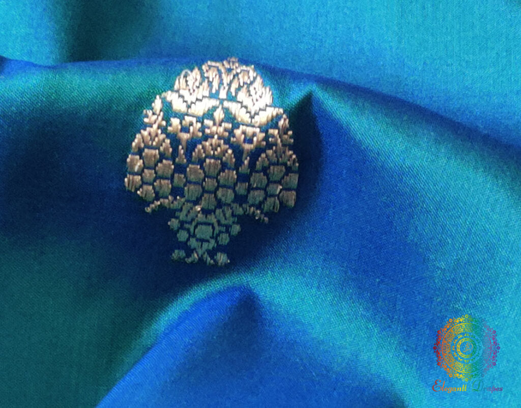 Turquoise Banarasi Handloom Pure Katan Silk Konia Saree – Handloom Saree Online India | Elegantt Drapes