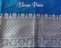 Turquoise Banarasi Handloom Pure Katan Silk Konia Saree – Handloom Saree Online India | Elegantt Drapes