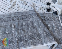 White Black Banarasi Handloom Pure Khaddi Georgete Saree – Handloom Saree Online India | Elegantt Drapes