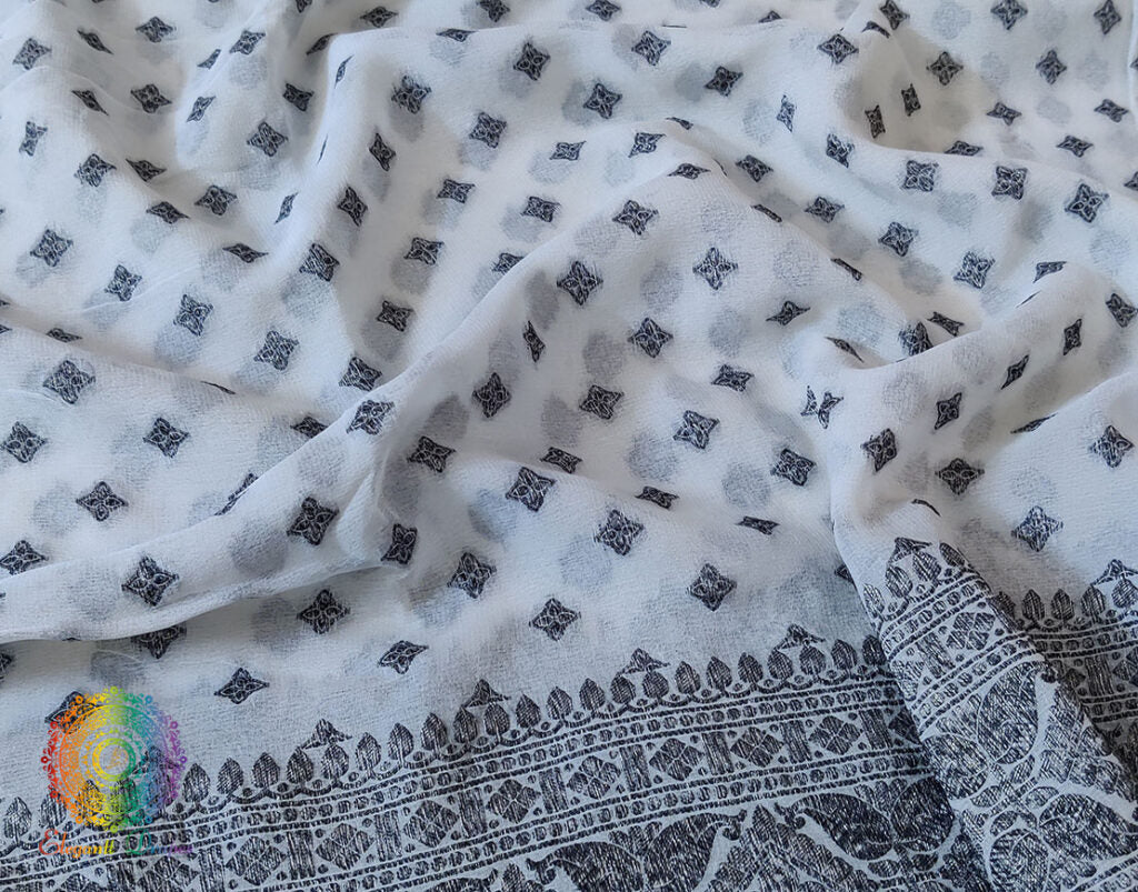 White Black Banarasi Handloom Pure Khaddi Georgete Saree – Handloom Saree Online India | Elegantt Drapes