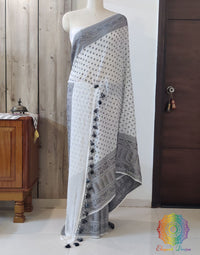 White Black Banarasi Handloom Pure Khaddi Georgete Saree – Handloom Saree Online India | Elegantt Drapes