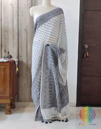 White Black Banarasi Handloom Pure Khaddi Georgete Saree – Handloom Saree Online India | Elegantt Drapes