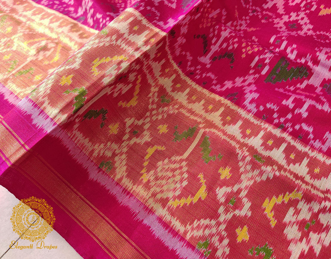 White Pink Pure Mulberry Silk Rajkot Patola Saree – Handloom Saree Online India | Elegantt Drapes