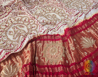 White Gaji Silk Bandhani Gota Handwork Dupatta – Bandhani Saree Online India | Elegantt Drapes
