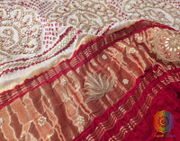 White Gaji Silk Bandhani Gota Handwork Dupatta – Bandhani Saree Online India | Elegantt Drapes