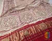 White Gaji Silk Bandhani Gota Handwork Dupatta – Bandhani Saree Online India | Elegantt Drapes