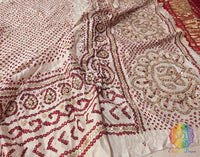 White Gaji Silk Bandhani Gota Handwork Dupatta – Bandhani Saree Online India | Elegantt Drapes