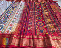 White Red Pure Ilkal Silk Lambani Handwork Saree – Ilkal Handloom Saree Online India | Elegantt Drapes