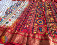 White Red Pure Ilkal Silk Lambani Handwork Saree – Ilkal Handloom Saree Online India | Elegantt Drapes