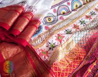 White Red Pure Ilkal Silk Lambani Handwork Saree – Ilkal Handloom Saree Online India | Elegantt Drapes