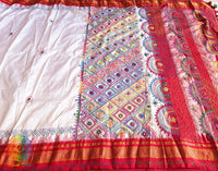 White Lambani Handwork Pure Ilkal Silk Saree – Ilkal Handloom Saree Online India | Elegantt Drapes