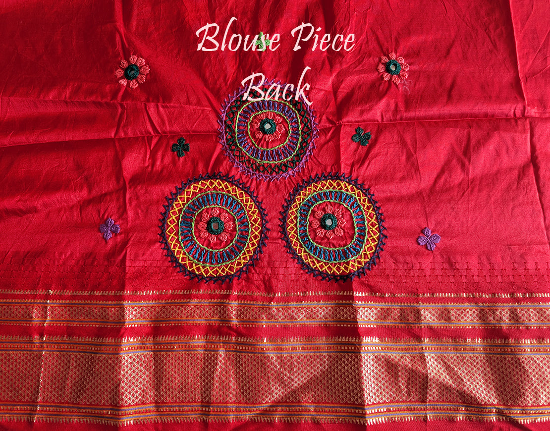 White Red Pure Ilkal Silk Lambani Handwork Saree – Ilkal Handloom Saree Online India | Elegantt Drapes