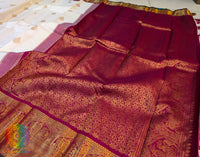 Off White Red Pure Kanjivaram Silk Saree – Handloom Saree Online India | Elegantt Drapes