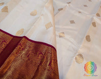 Off White Red Pure Kanjivaram Silk Saree – Handloom Saree Online India | Elegantt Drapes