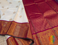 Off White Red Pure Kanjivaram Silk Saree – Handloom Saree Online India | Elegantt Drapes